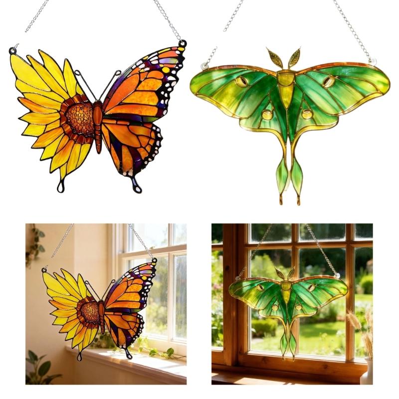 Butterfly Suncatchers Colorful Glass Panel Suncatchers Decors Birthday Gift Women Stained Glass Window Hanging Decors