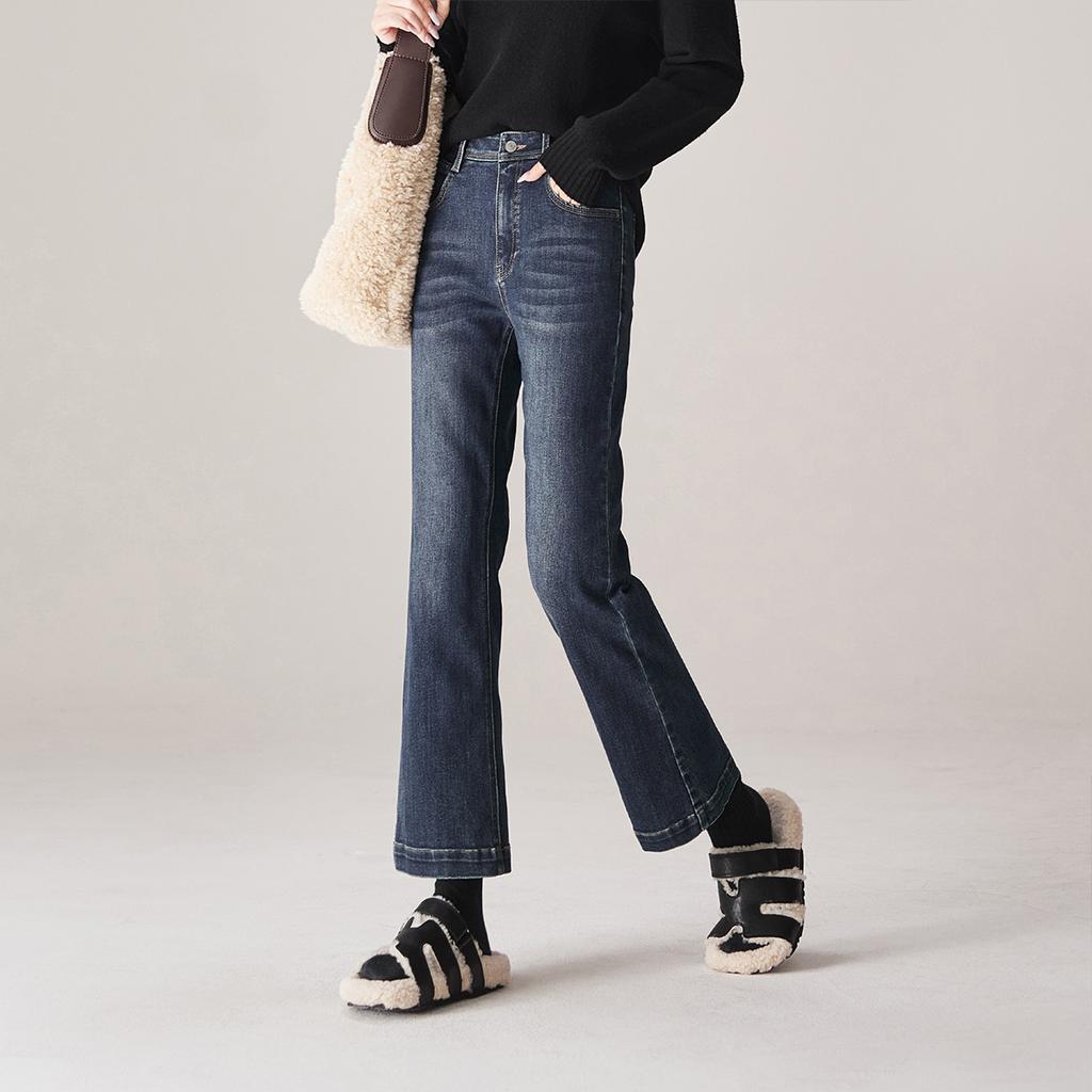 Commuting Versatile Denim Down Pants for Women In Winter 2026, with Added Fleece and Thickened Warm Bell Bottom Pants