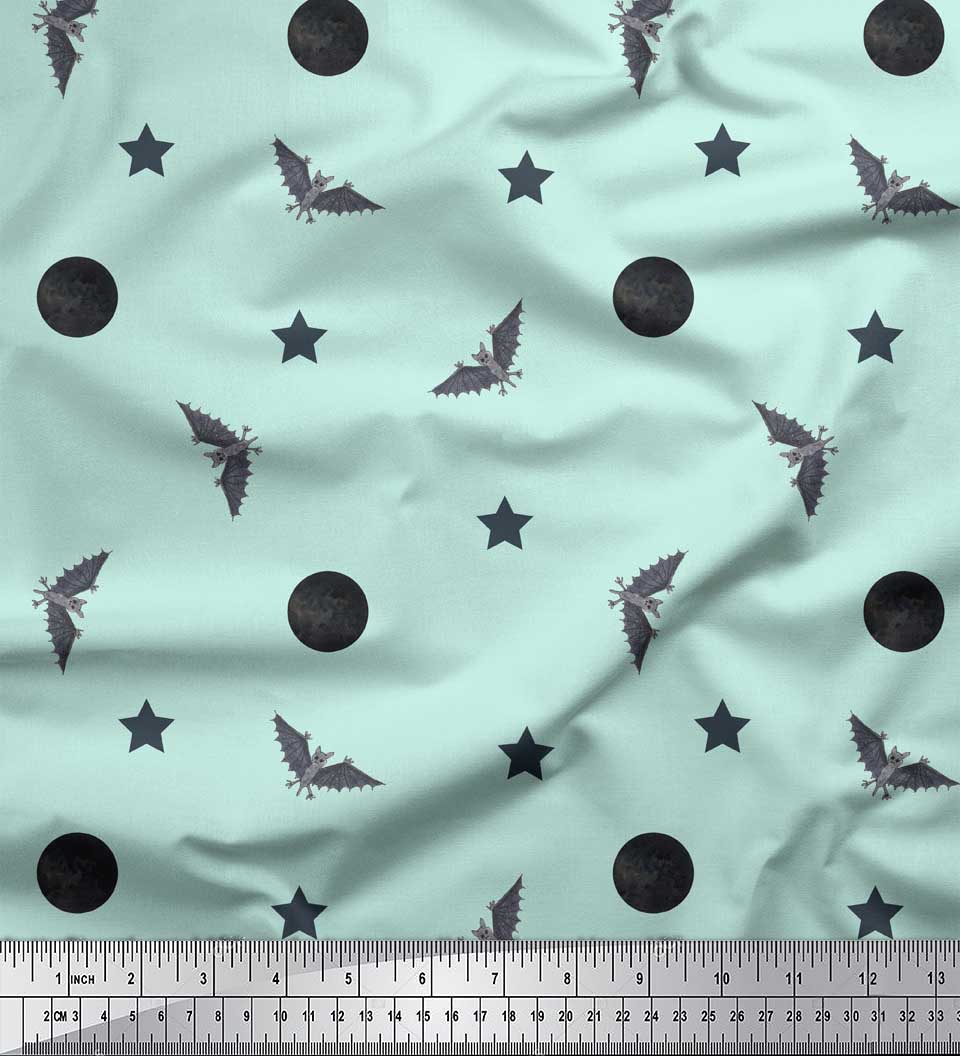 

Soimoi Purple Japan Crepe Satin Тканина Moon, Star & Bats Halloween Print Тканина на метри 42 дюйма 42 Inch Wide - Poly Crepe зелений