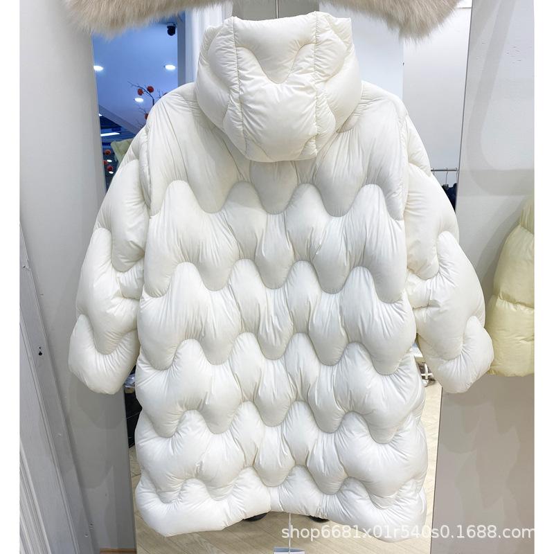 Shopping mall white duck down winter light luxury medium and long women's Pinghu down jacket loose hooded fashion trend