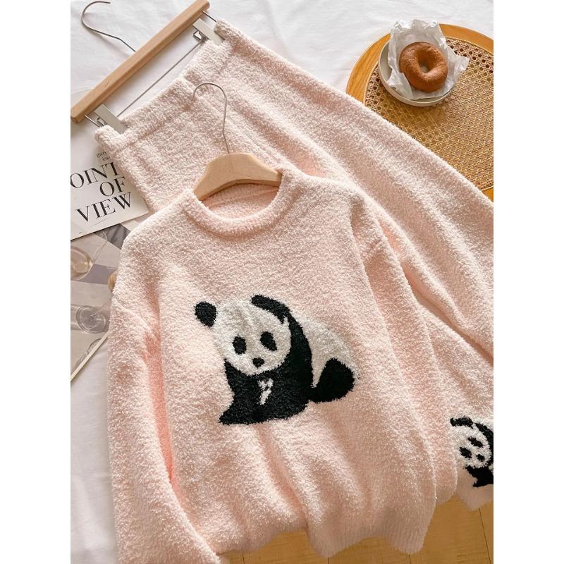 

Зимняя толстая плюшевая пижама из двух предметов, женская милая пижама с рисунком панды, фланелевая флисовая домашняя одежда, пижама для дома One Size