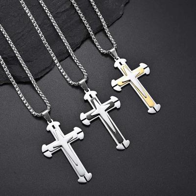 Pandantiv din aliaj minimalist personalizat în cruce cu trei straturi