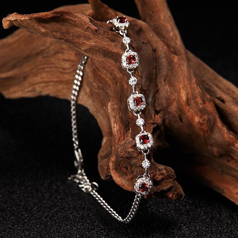 Sterling Geometric Bracelet With Natural Diopside Citrine Garnet Gemstones Pave-Set Cubic Zirconia Women Natural Diopside Bracelet