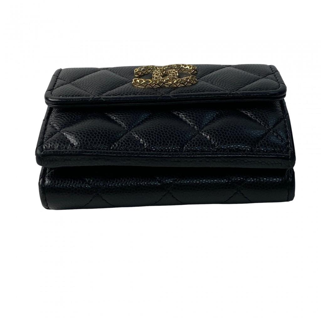 Used CHANELTri-fold Wallet Black/pink Leather Women