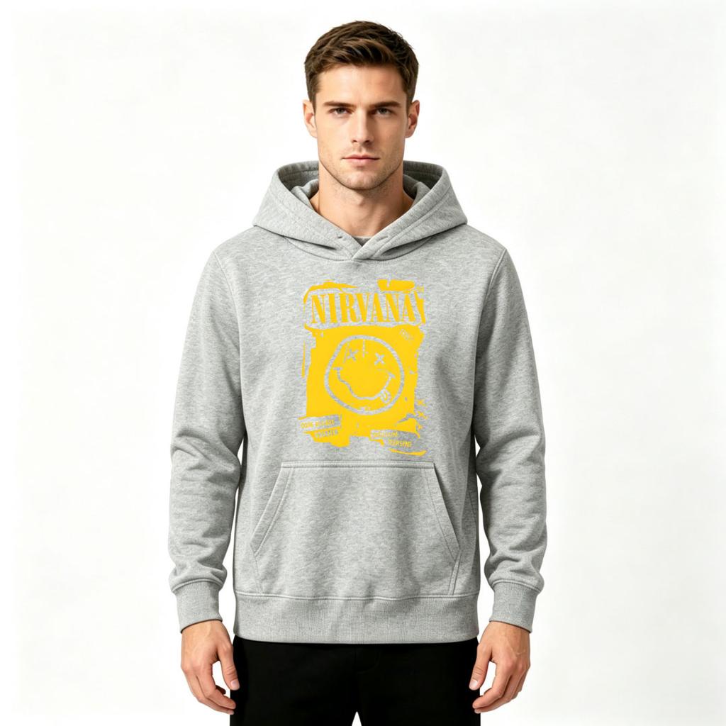 Men Vintage 90s Music Graphic Print Pullover Hoodie Casual Long Sleeve Loose Hooded Sweatshirt