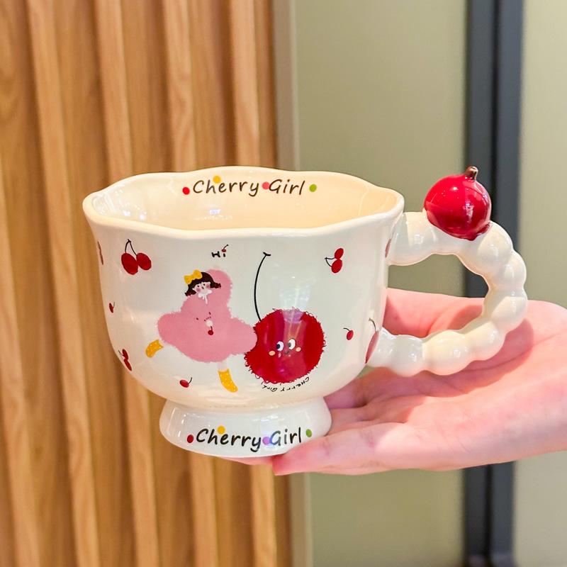 

Cute Tomato Girl Mug with Lid Girl Ceramic Mug Office Coffee Breakfast Mug Birthday Gift 401-500ml