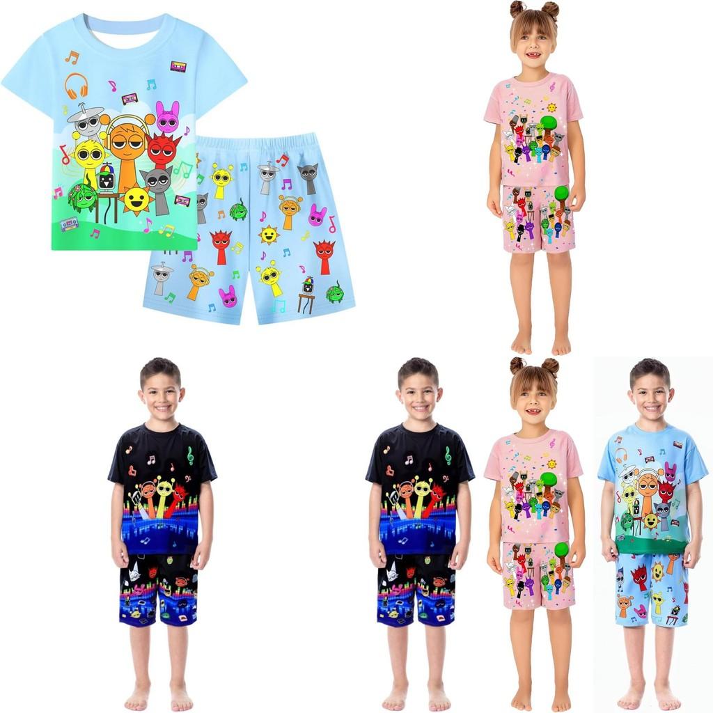 Sprunki Print Summer Kids Pajamas Set For Boys Girls Cotton Casual Cartoon Lounge Twopiece Suit For Children