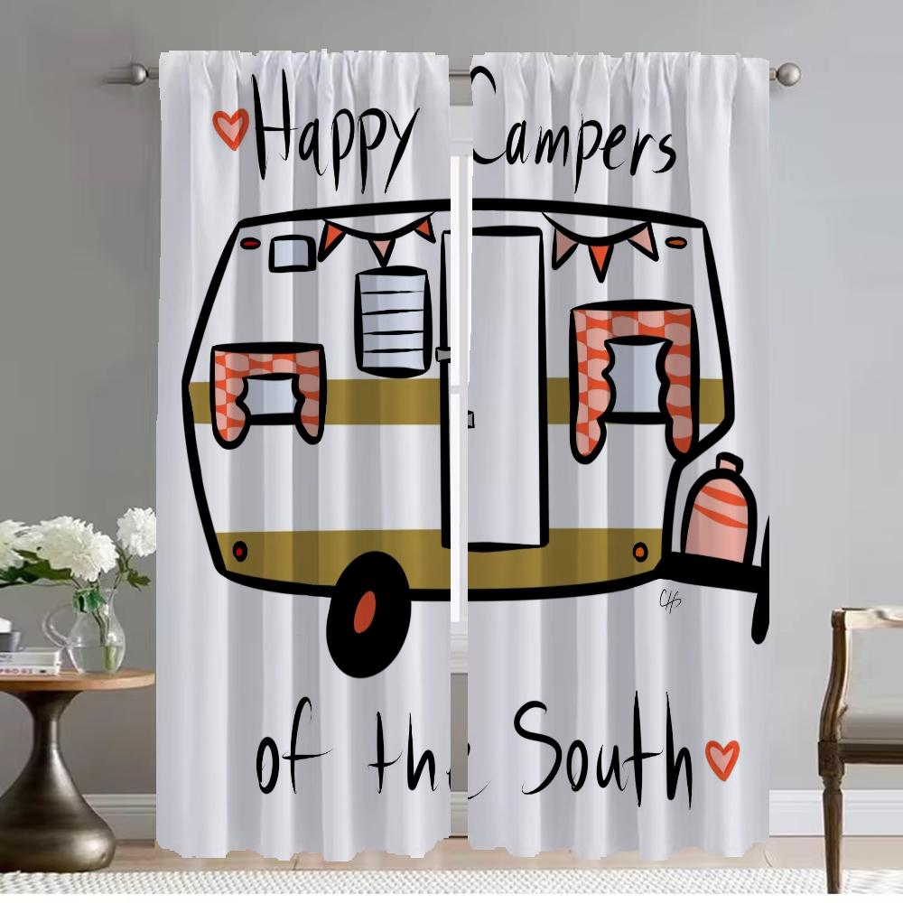 Happy Campers Elegant Room Curtains 2 Pieces Partition Home Interior Curtains for Living Room Window Curtain Shades Kitchen