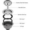 Stainless Steel Kitchen Sink Basket Strainer Plug Drain Pipe for 83-90mm Sink Diameter