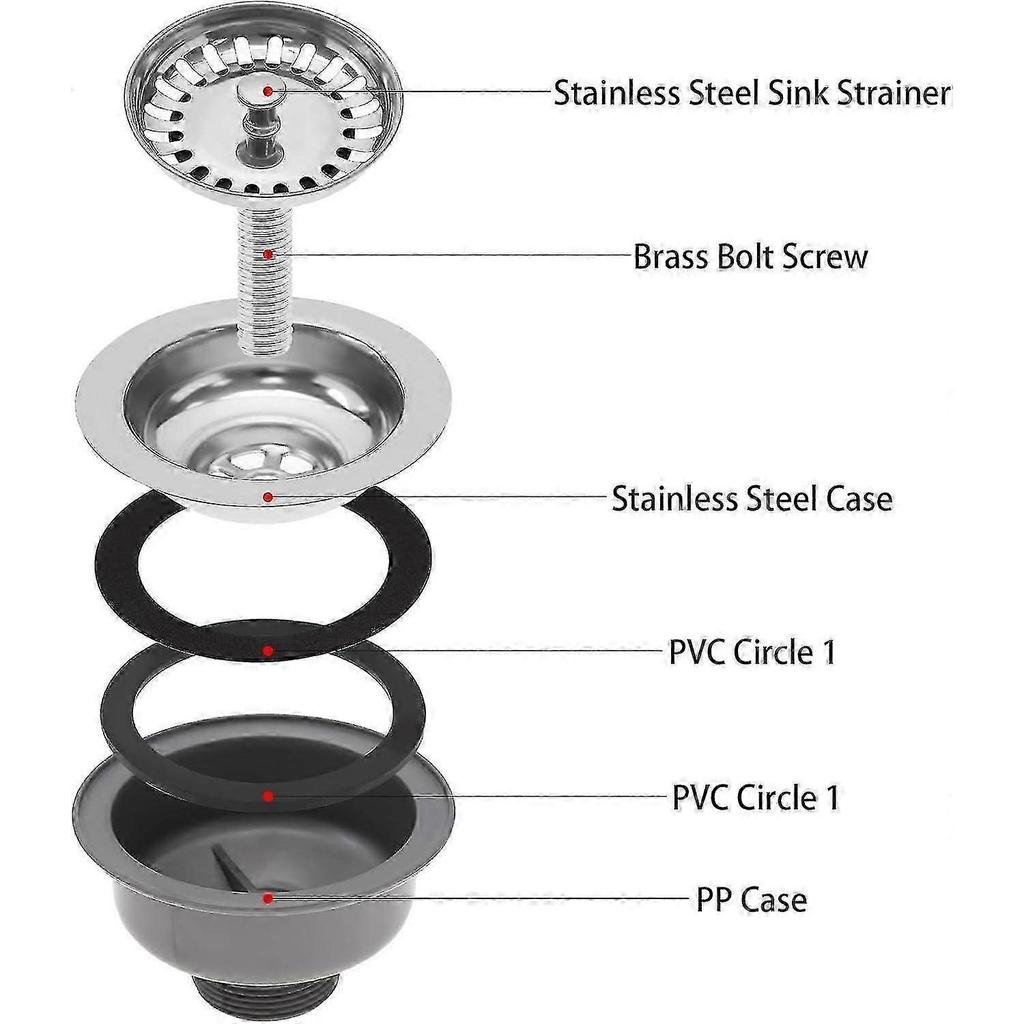 Stainless Steel Kitchen Sink Basket Strainer Plug Drain Pipe for 83-90mm Sink Diameter
