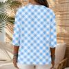 Women's Striped Print V-Neck Button Down Tunic Top - 3/4 Sleeve Casual Cotton Linen Shirt, Loose Fit
