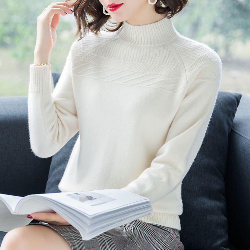 Sweater Women Solid Color Half Turtleneck Pullover for Women In Autumn and Winter Loose and Casual Korean - Style Knitted Sweater