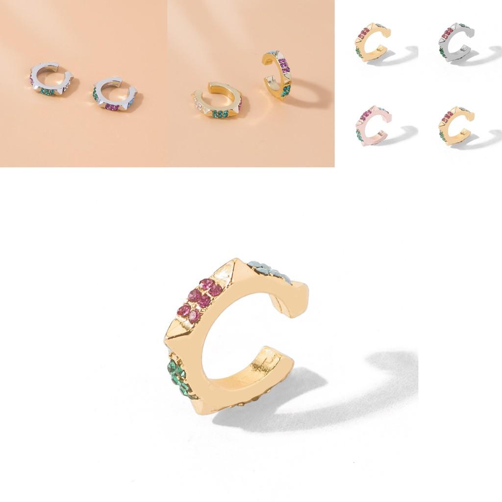 Elegant And Chic Alloy Geometric Earrings Colorful Rhinestone Ear Clips For Fashion Lovers