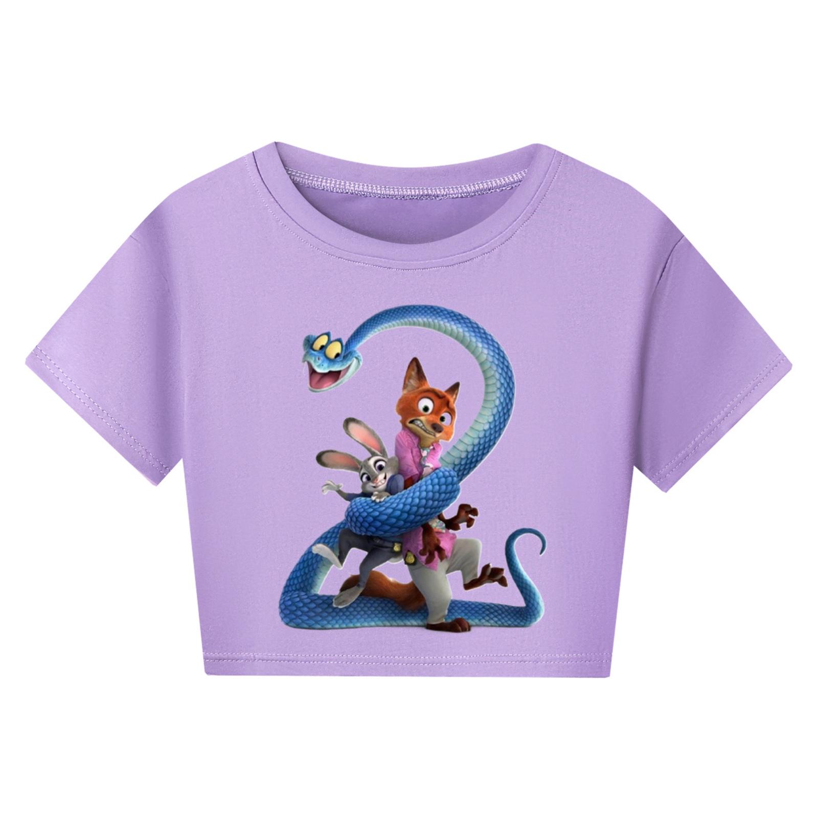 

Fashionable Round Neck Short Sleeve Work Clothes Printed Tops For KID Summer Tops 130 фіолетовий