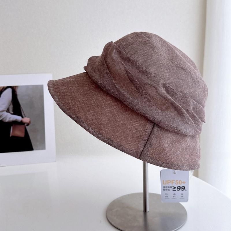 High-end Korean-style Summer Cotton Linen Slouchy Bucket Hat for Women Minimalist Breathable Sun Protection Caps