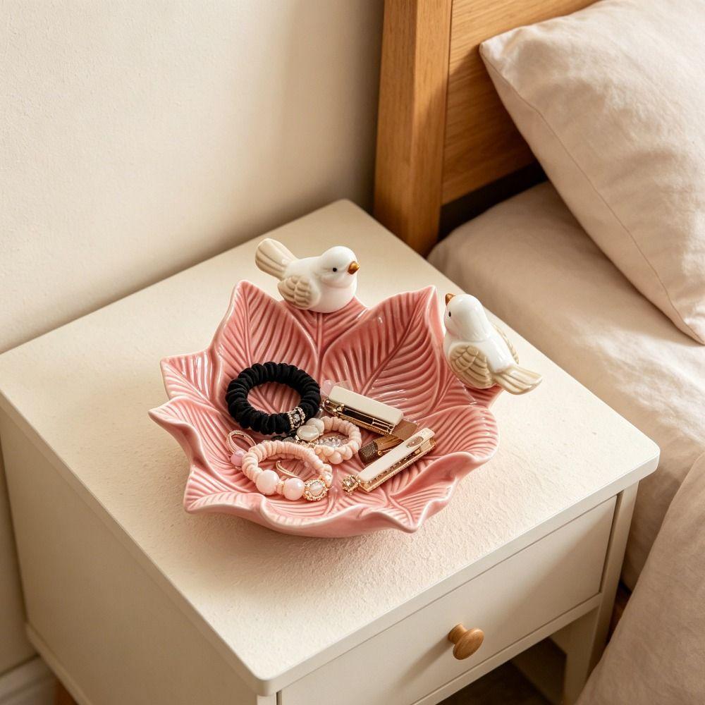 Ceramic Dim Sum Tray Bird Design Jewelry Holder Case Dessert Plate Flower Storage Dish Home Decor