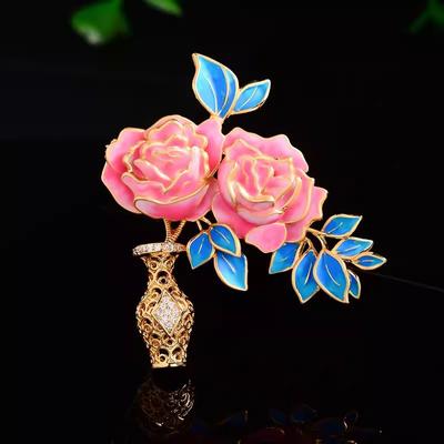 Brož Pivoňka váza v národním stylu Špičková dámská Jemná smaltovaná Brož Výklenek Design Sense Pin Elegantní doplňky
