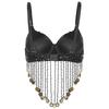 Womens Belly Dance Bra Adjustable Straps Design Shiny Sequins Plastic Beaded Tassels Underwired Costume