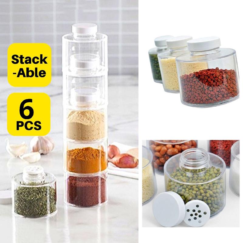 6 stuks/set Kruidenpot Peperstrooier Doos Kruidentoren Kruiden- & Specerijengereedschap Transparante Kruidenblikken Keukenrek Condimentflessen