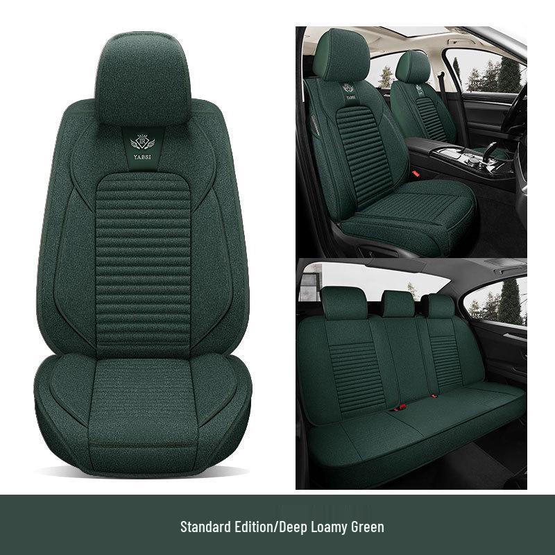 Universal Breathable Linen Seat Cover Set for Five-Seater Cars - Durable and Fully Enclosed