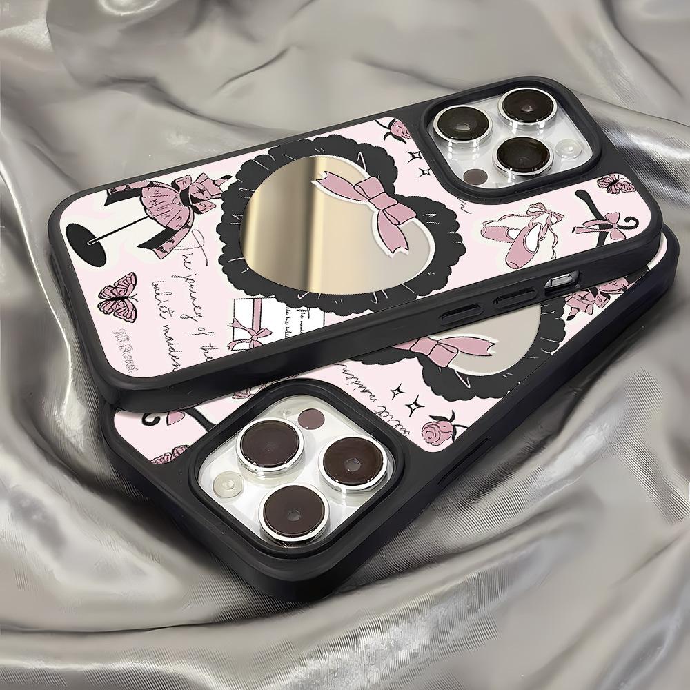 Applicable To Apple 17ProMax Korean Style High-value Illustration Mirror Black Frame Mobile Phone Case 15 All-inclusive 13/14 Niche