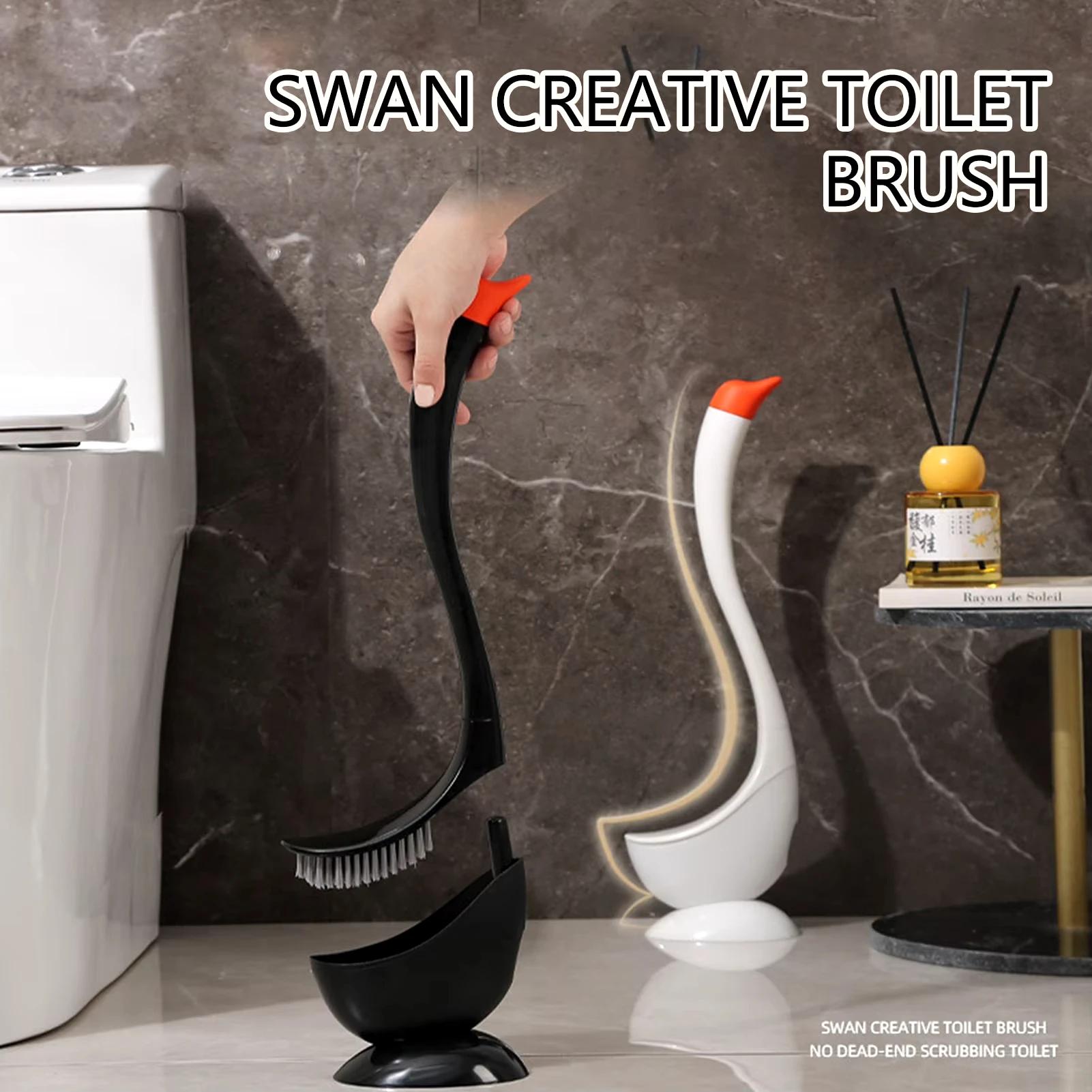 Swan Shaped Toilet Bowl Escova Com Base Curved Handle Soft Dense Bristles Cleaning Brush and Holder for Cleaning Stubborn Stains bianco