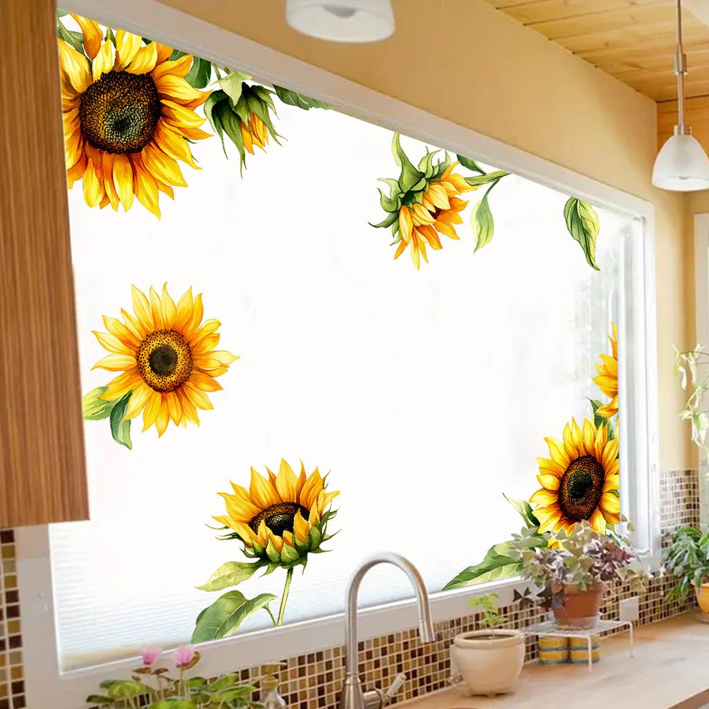 Sunflower Window Decoration Sticker Rustic Style Glass Wall Decal Home Wall Decor Self-Adhesive