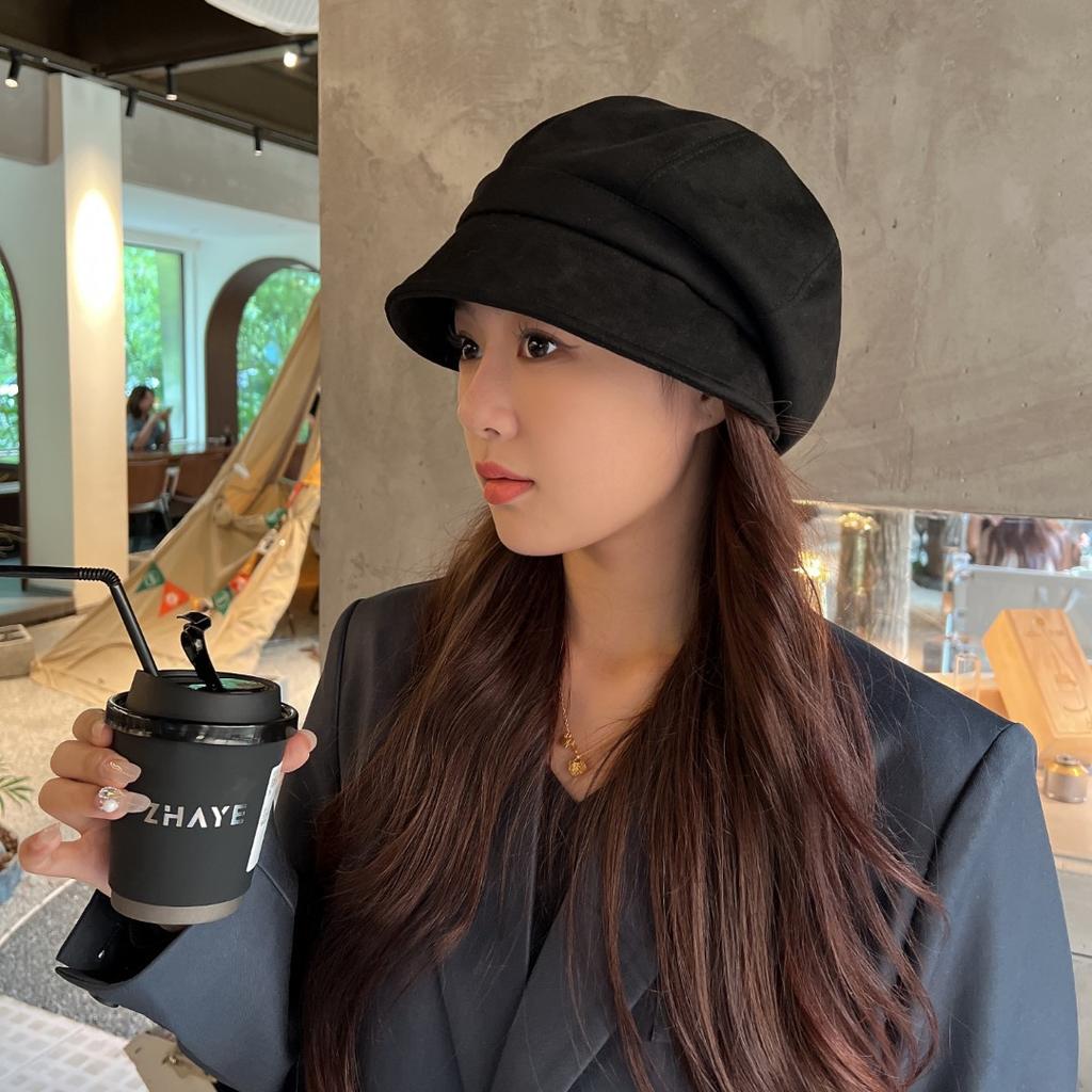 Hepburn elegant temperament shows the face small octagonal hat children autumn and winter new versatile suede Bere painter hat stack hat