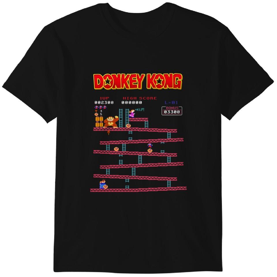 Футболка с уровнем экрана Donkey Kong, ретро клип-арты, футболка Donkey Kong, DK, забавные футболки Donkey Kong, классический ретро аркадный подарок для геймера S