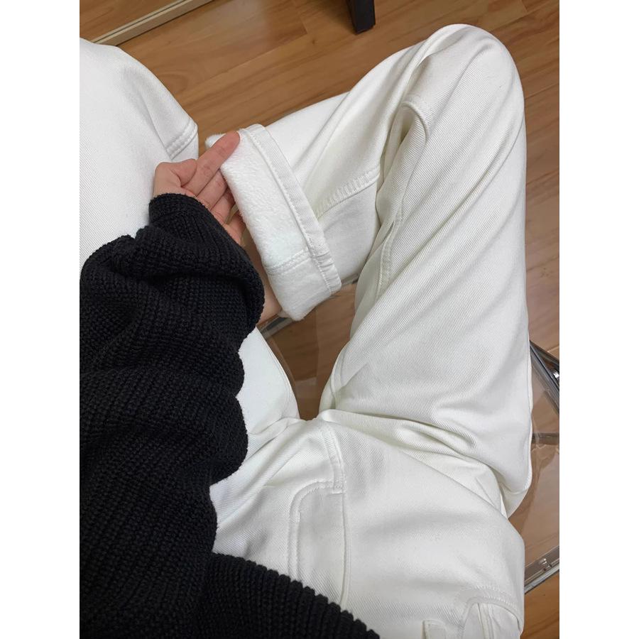 Melanoid Brown High Waist Wide-Leg Jeans for Women - Autumn/Winter Velvet Lined Floor-Length Pants