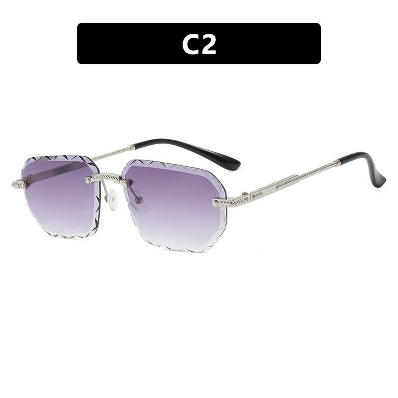 Square Rimless Sunglasses  Trend Metal High-Grade Men'S And Women'S Sunglasses Street Photo Sunglasses Gradient Goggle
