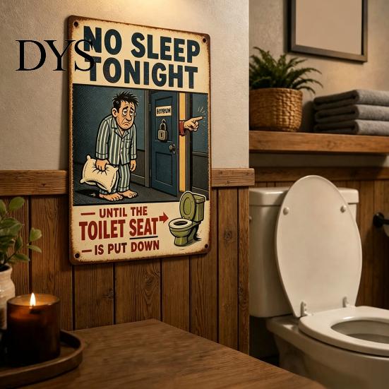 Familien Badezimmer Regeln Humorvolles Toilettensitz Erinnerungsschild, Setz dich Hin Dekoratives Eisen Wand Schild Vintage Metall Plakette Dekor für WC Waschraum Bar