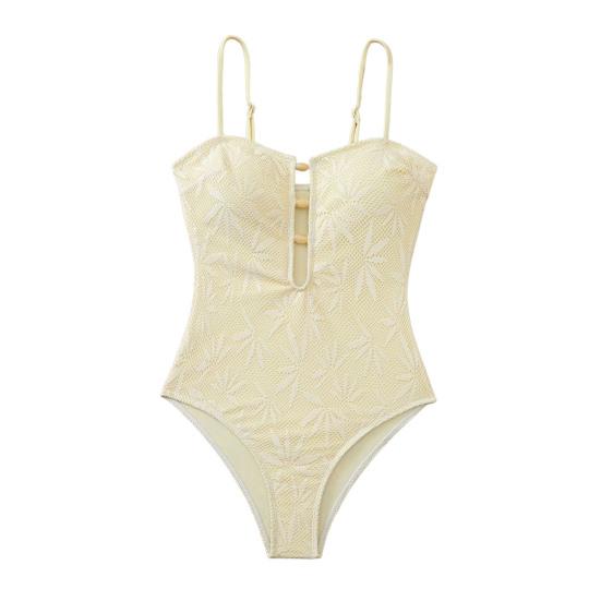 

Women Monokini Sexy Tight Fit Sling Backless Design Summer Bohemian Beachwear Lace Design One-Piece Swimsuit S білий