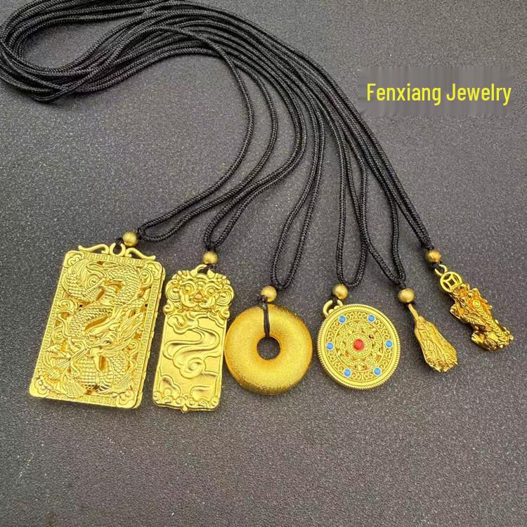 Vietnamesischer Sandgold Buddha Anhänger: Vergoldetes Maitreya Flammen Design