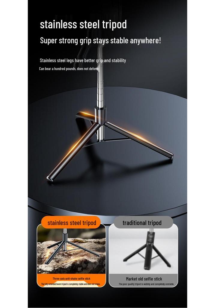 Bluetooth Selfie Stick with Floor Tripod - Portable Handheld Travel Photography Accessory
