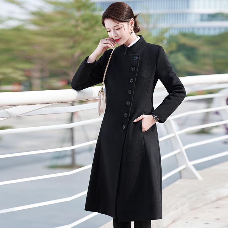 Casaya Women's Chinese Style Mid-Length Wool Blend Work Coat