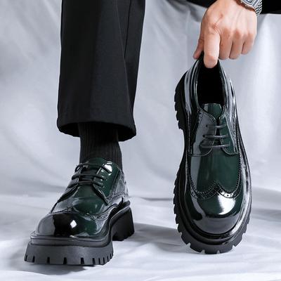 Fashion Brand Man Shoes Formal Green Glossy Leather Shoes for Men Lace Up Oxfords for Male Wedding Party Office Business Casual Shoe Men