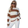Vintage Fashion Elegant Casual Autumn Clothing Pullover Loose Round Neck Colorblocking Sweater