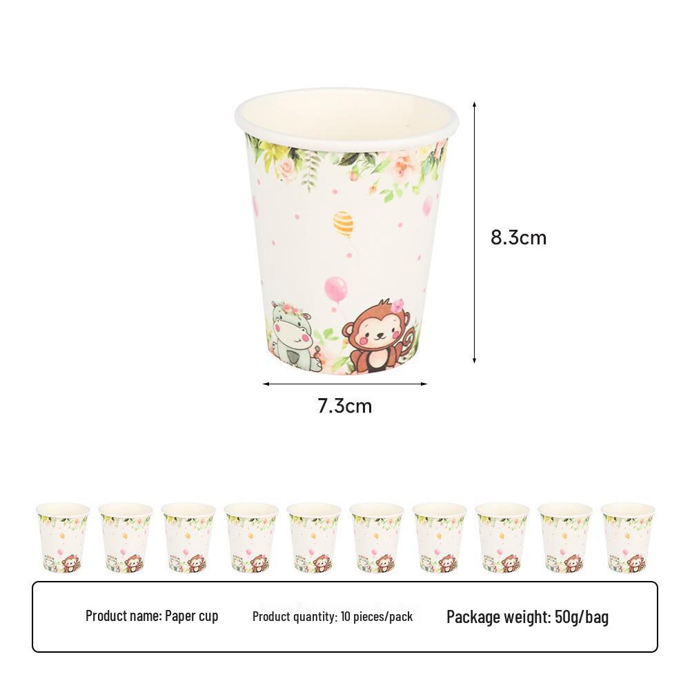 Pink Jungle Animals Party Tableware Set: Plates, Cups, Napkins & Tablecloths.