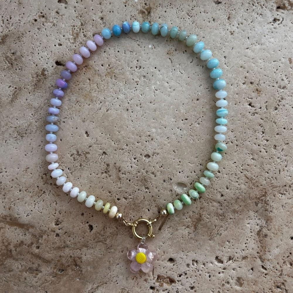 Bohemian Flower Pendant Necklace Ocean Style Choker Necklace New Rainbow Beaded Necklace  Women