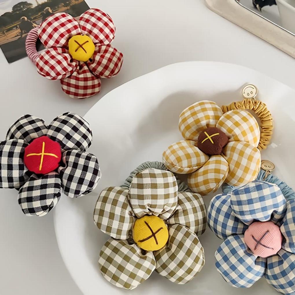 Women's Plaid Flower Drop Hair Band
