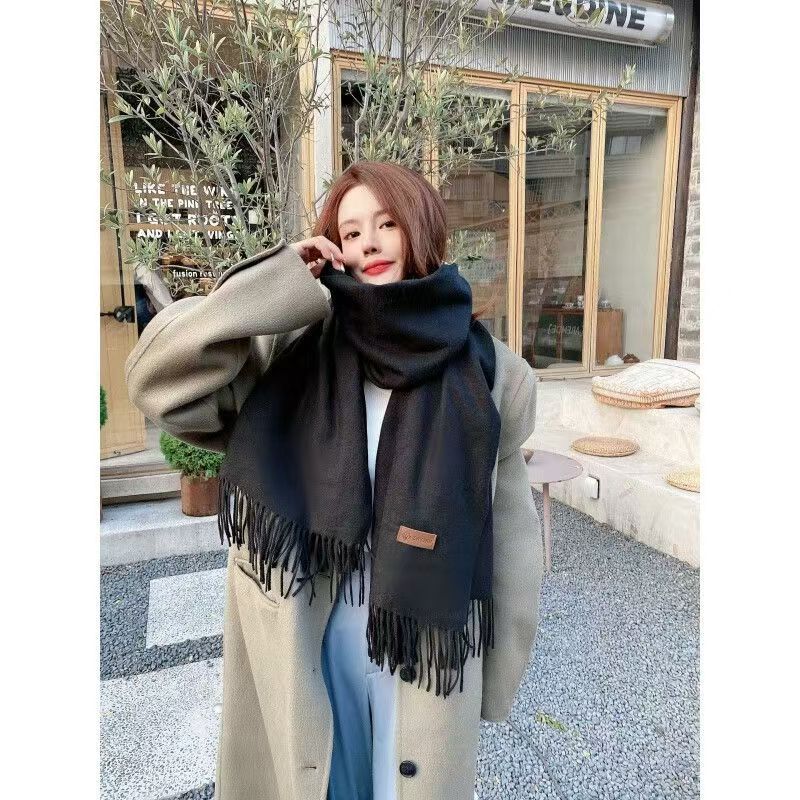 Solid Color Winter Thicken Cashmere Scarf for Women Large Winter Warm Shawl Wraps Women Female Ladies Elegant Scarf with Tassel