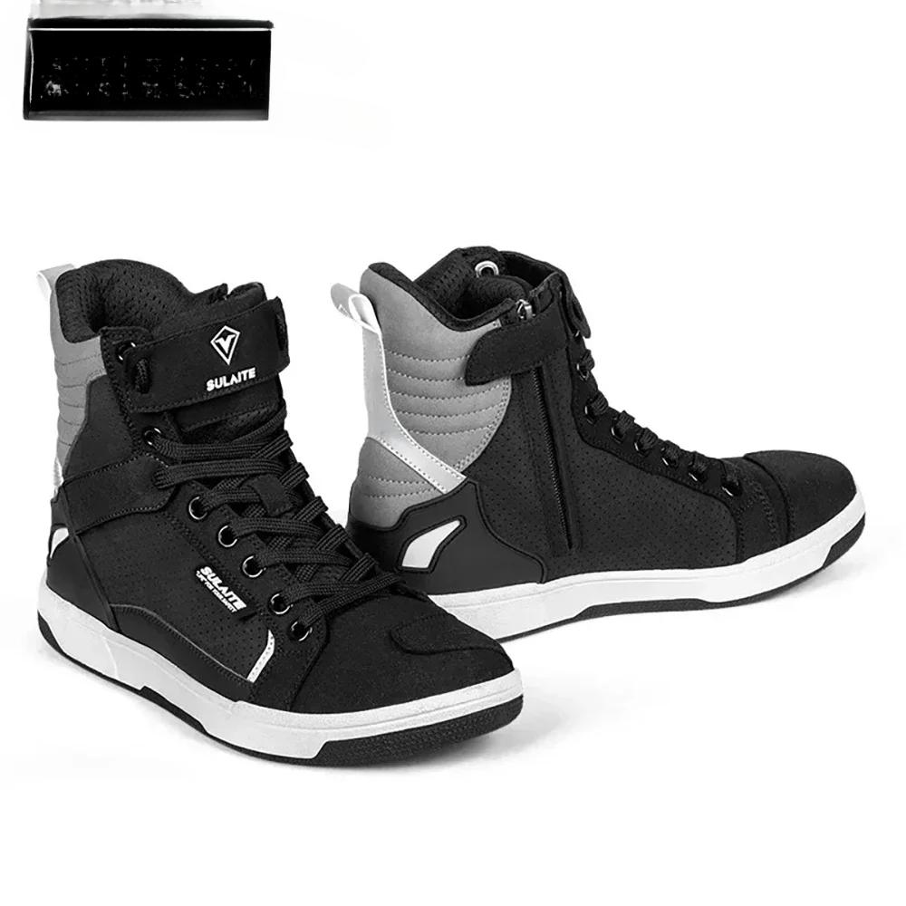Lässige Outdoor Herren Motorradstiefel Atmungsaktiv Schützen Fahrer Straßenrennen Sportausrüstung Gummisohle Reflektierende Motorradschuhe