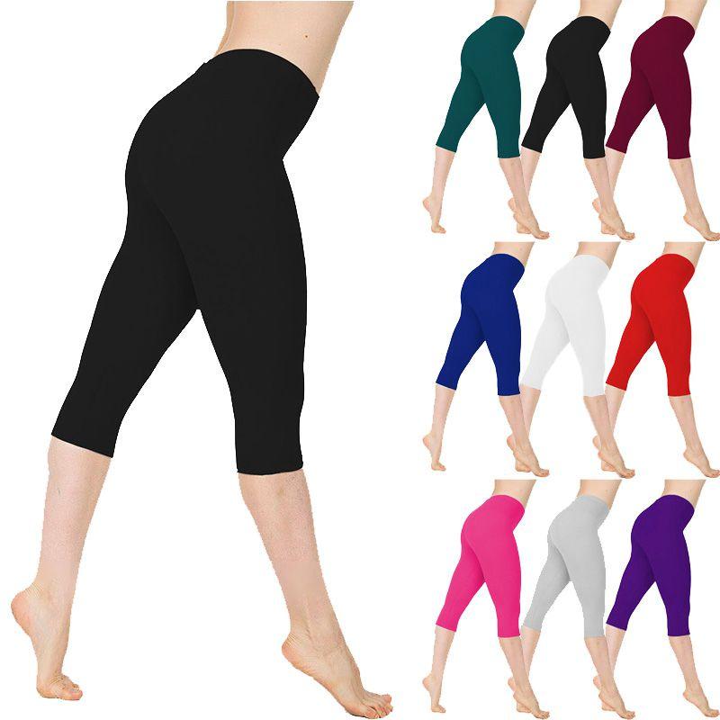 Womens Low Waist Yoga 34 Capri Pants Fitness Sports Gym Basic Leggings Shorts