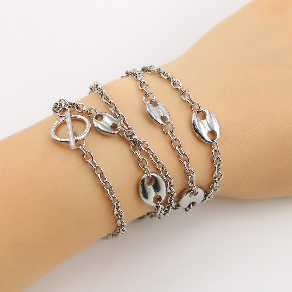 Feminine Stainless Steel Coffee Bean Sweater Chain - Elegant European and American Style