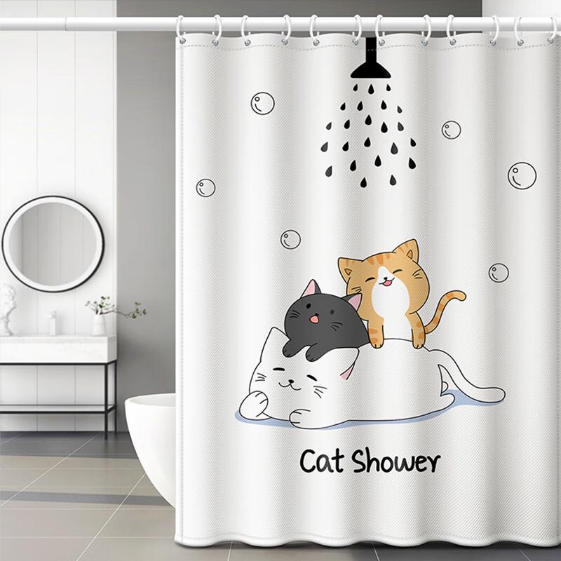 Yipan Cat Print Waterproof Shower Curtain Set