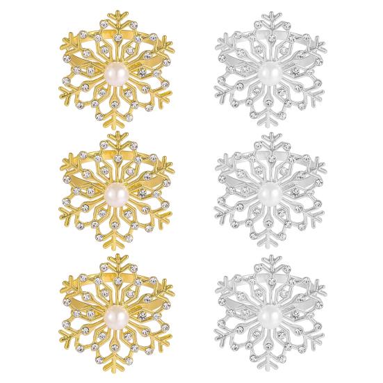 1/2/6Pcs Golden Metal Napkin Ring Faux Pearl Decor Snowflake Design Winter-themed Napkin Holders Weddings Parties Table Decor