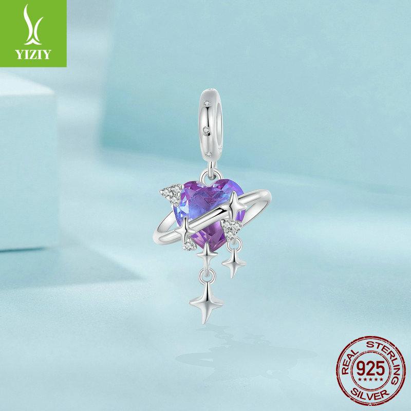 Romantic Purple And Pink Gradual Change Starry Sky Diy Pendant Accessories, Dream Love S925 Sterling Silver Bracelet Beaded