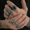 Punk Gemstone Skull Ring Set for Men High-End Hip-Hop Niche Dragon-Shaped Ring Men's Jewelry