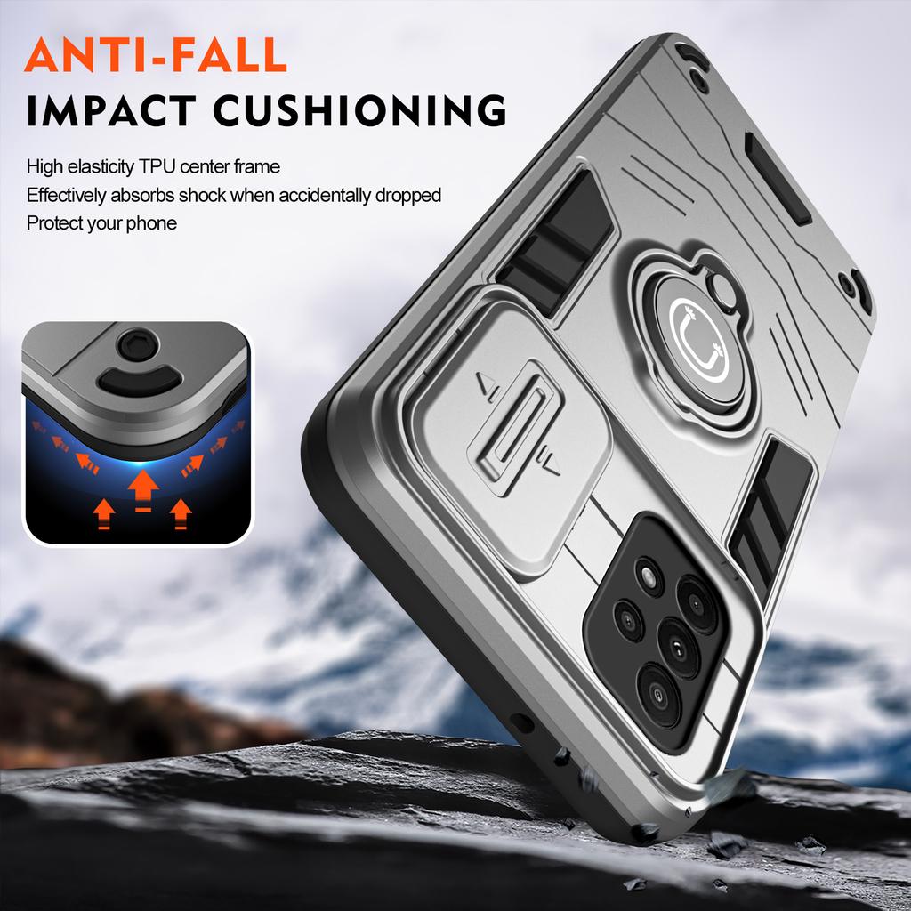 For Samsung Galaxy A23 4G/A23 5G (Global Version) Case PC+TPU Kickstand Lens Lid Phone Cover